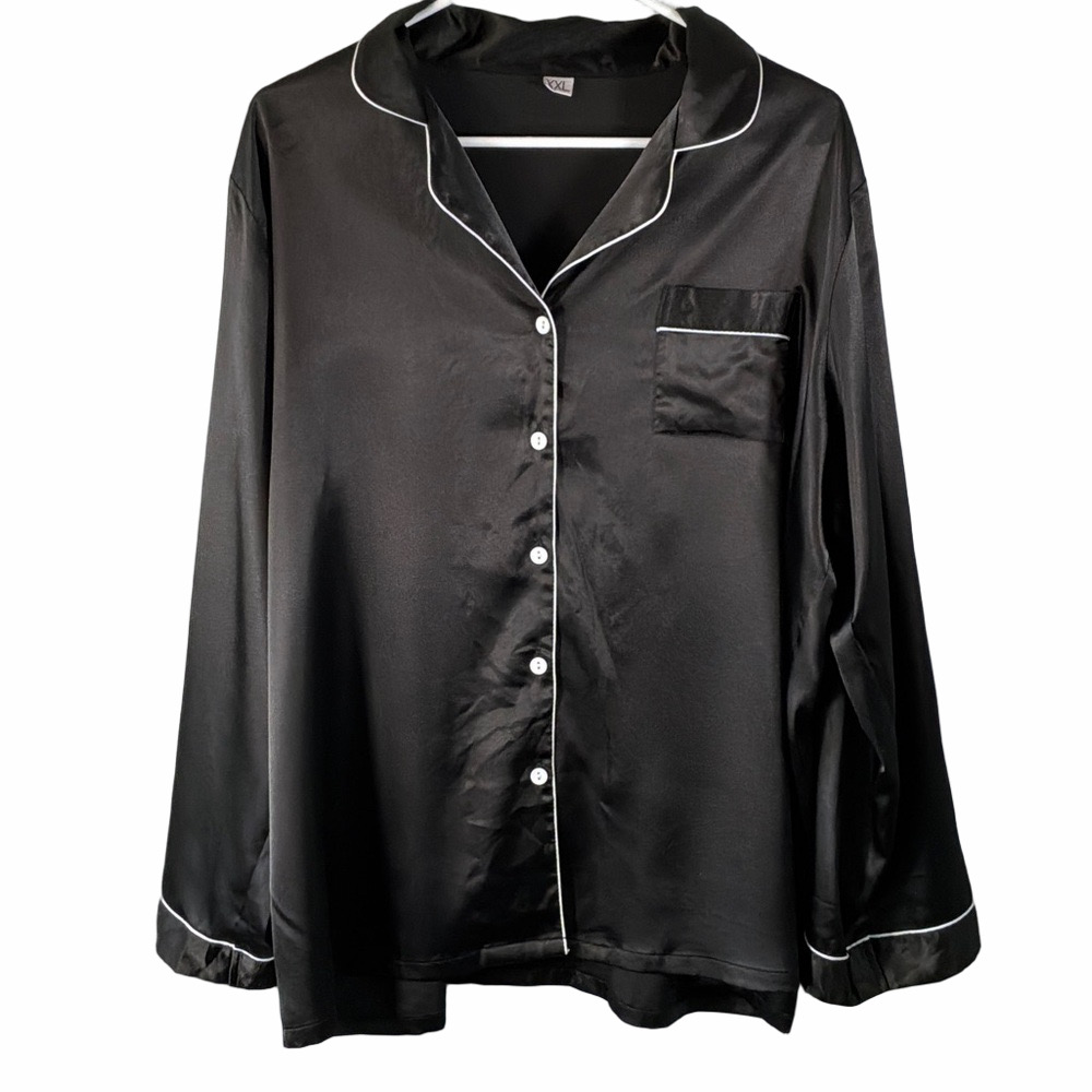Black Satin Pajama Top and Pant Set